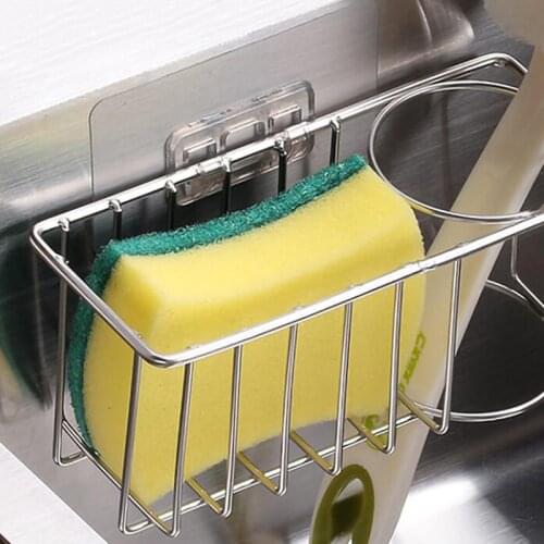 Stainless Steel Sponge And Brush Holder No Drilling Kitchen Sink Organizer Waterproof Sink Caddy Drainer Integrated Drainer