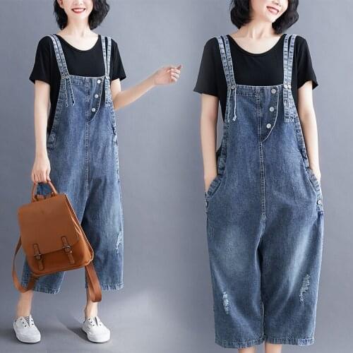 Suspender Denim Short Jumpsuits Women Summer Streetwear Fashion Retro Strap Bib Jeans Wide Leg Overall Plus Size Blue Playsuits