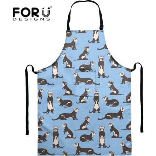 FORUDESIGNS Adult Apron Cute Ferret Print Hotel Restaurant Chef Waiter Apron Kitchen Cook Long Apron With Pockets for Home