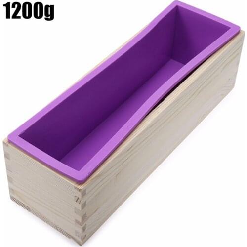 900/1200G Silicone Loaf Soap Mold Rectangular Flexible Mould with Wooden Box for DIY Natural Handmade Tool Toast Loaf Baking