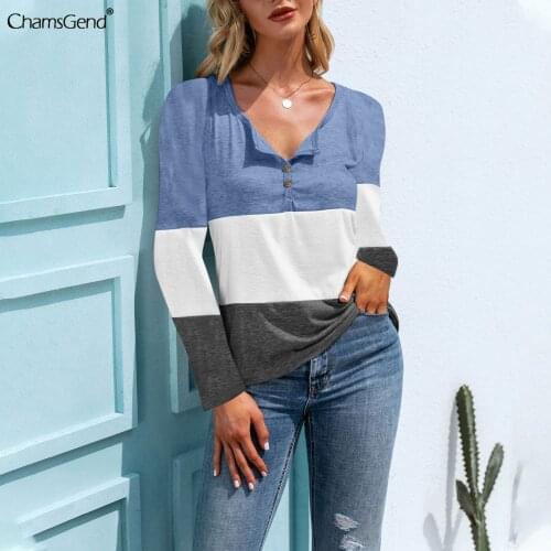 Spring Autumn Women Cotton T Shirt Long Sleeve Color Block Tee Shirt Femme Slim Sexy V-Neck Patchwork Tops Fashion Clothes