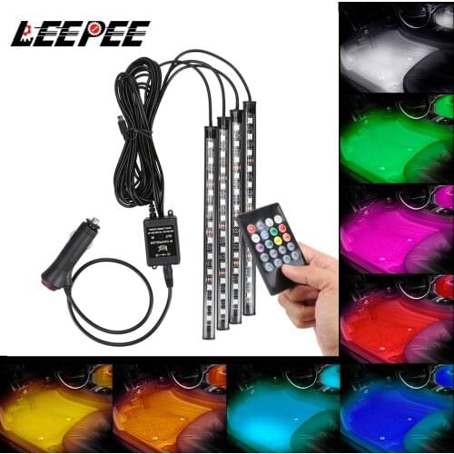 LEEPEE 24/36/48 LED Atmosphere Lamp LED Car Foot Light Ambient Lamp Remote Voice Control Automotive Interior Decorative Lights