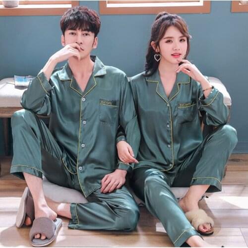 Korean Pajamas For Couples Silk Soft Silky Sexy Lingerie Sleepwear Big Size Mens Clothing Sleep Tops Thin Ice Silk Home Clothes