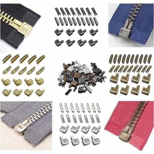 Metal Zipper Head Sliders Retainer Insertion Pin Zipper Top Stop Accessories Repair Kit for Coat Jacket Clothes 24/123Pcs Set