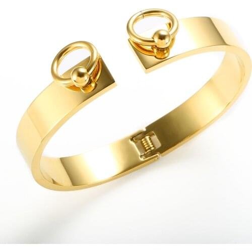 Fashion Spring with Ring Metal Texture Bangles Semi-opening Stainless steel Bracelets Men Women Lovers Luxury Jewelry GIfts