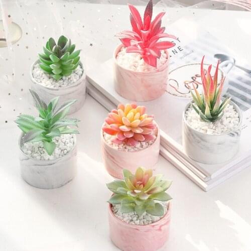 Marbled Simulation Plant Artificial Flower Succulent Ceramic Potted Creative Desktop Decoration Succulent Ornaments