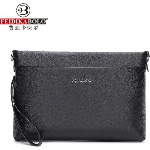 FEIDIKABOLO Genuine Leather Mens Clutch Bag New Fashion High Quality Real Leather Long Wallet Phone Purse Man Shoulder Bag