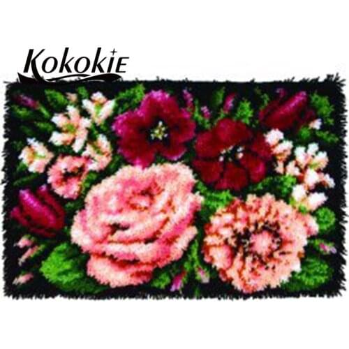 Flowers latch hook kits for adults large printed canvas yarn carpet diy latch hook rug kits carpet embroidery carpet diy rug