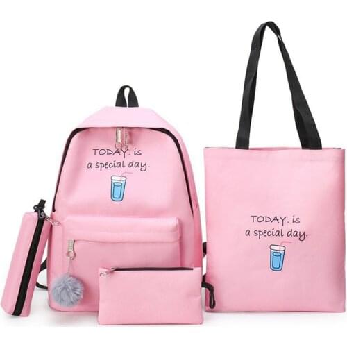 4set Backpack Fashion Women Backpack Canvas Shoulder Bags Printing Girl School bag Mochilas Female Children Student Backpack