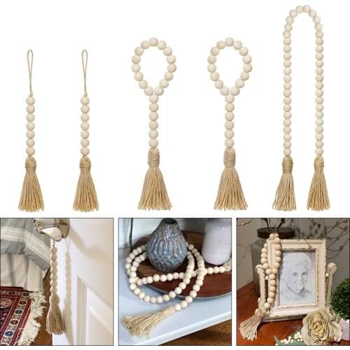 Wall Boho Farmhouse Wall 2/4/5Pcs Set Rustic Macrame Hanging Tassels With Jute Rustic Wood Bead Garlands Handmade Gift Home Deco