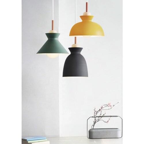 Nordic Pendant Lights For Home Lighting Modern Hanging Lamp Wooden Aluminum Lampshade LED Bulb Bedroom Kitchen Light 90-260V E27