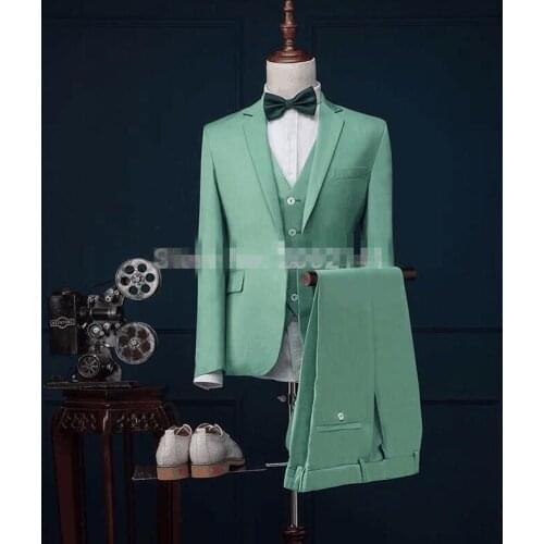 2017 Latest Coat Pant Designs Mint Green Men Suit Slim Fit 3 Piece Stylish Tuxedo Custom Groom Suits Prom Blazer Terno Masculino