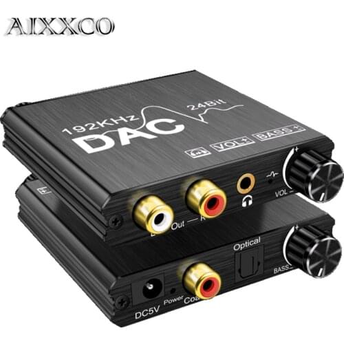 192KHz Digital to Analog Audio Converter DAC Digital SPDIF Optical to Analog L/R RCA Converter Toslink Optical to 3.5mm Jack