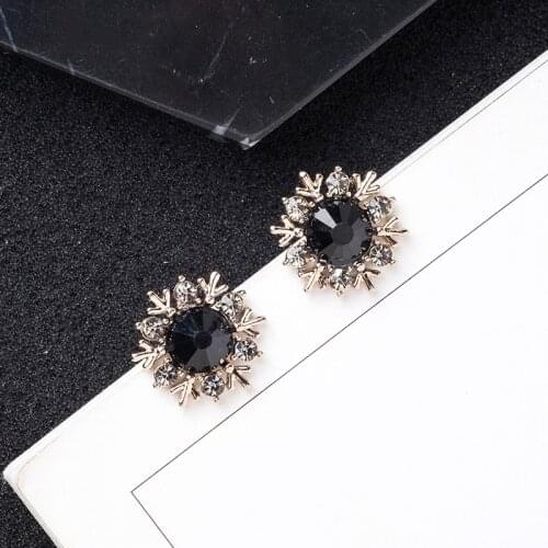 Luxury Female Small Black Stone Earrings Real 925 Sterling Silver Stud Earrings For Women Vintage Snowflake Wedding Earrings