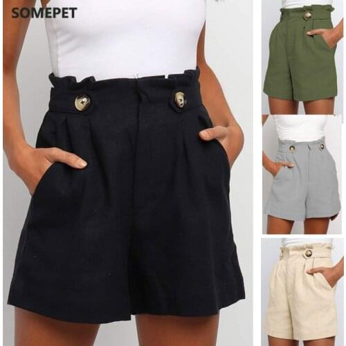 New Hot 2021 Summer Womens Shorts Plus Size High Waist Casual Button Shorts Ladies Fashion Short Pants Streetwear High Quality