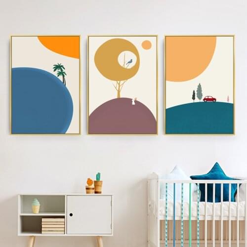 Nordic Simple Creative Cartoon Mural Animal Geometric Color Block Abstract Small Fresh Childrens Room Decorative Painting