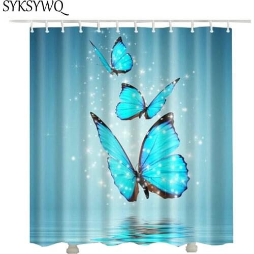 Lake Blue Butterfly Curtain For Bathroom rideaux de douche wholesale Customized shower curtains bathroom curtain
