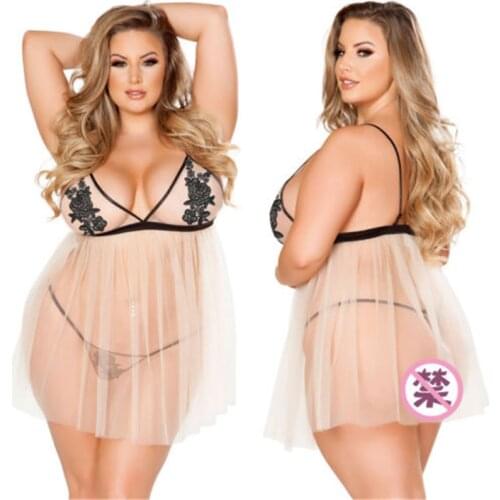 Women Lace Sleepwear Babydoll Sexy Lingerie Deep V neck Nightdress Underwear Ladies Costume XXXL-5XL Plus Size