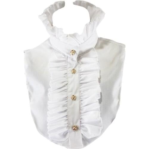 Womens Victorian Steampunk Vintage Half Shirt Blouse Stand-Up Lotus Ruffles Golden Button Down False Fake Collar