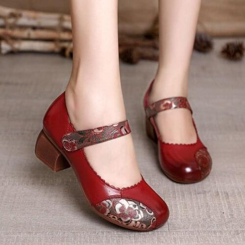 2021 Lady High Quality Genuine Leather Thick Heel Womens Pumps for Women Fashion Bowtie Slip on Pumps Shoes Summer