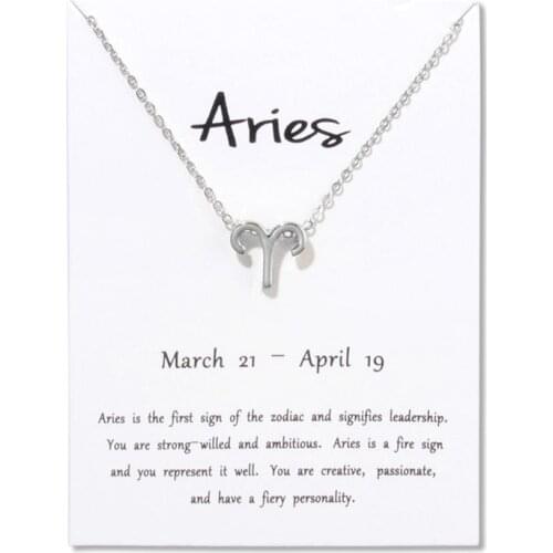 Fashion Jewelry Zodiac 12 Constellation Aries Pendant Necklace For Women Birthday Gifts White Card Message