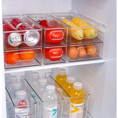 Zollor 1PCS Refrigerator Organizer Bins Stackable Fridge Food Storage Box with Handle Clear Pantry Food Freezer Organizer Tool