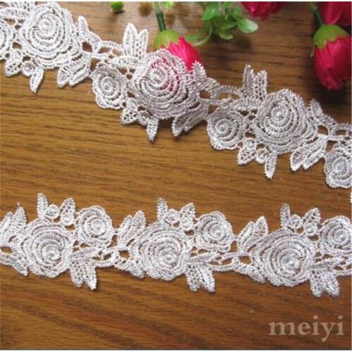 1 Yard White Polyester Flower Embroidered Lace Trim Ribbon Applique Fabric Handmade DIY Sewing Craft Decoration Wedding Clothes