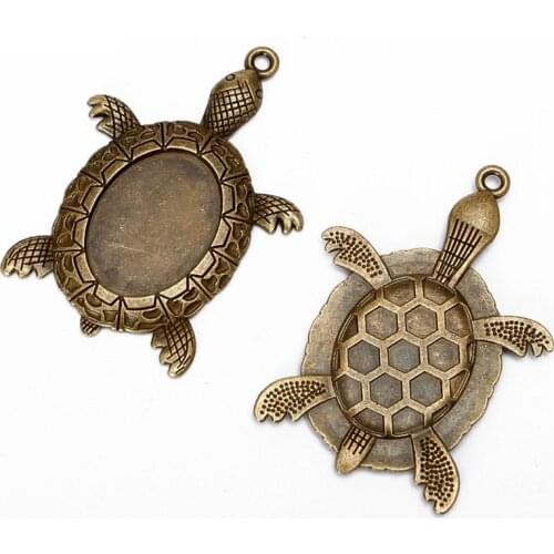 10pcs DIY Tortoise Antique Bronze Cameo Cabochon Pendant Setting Fit 18*25mm Dia Cabochon Base Jewelry Making Components