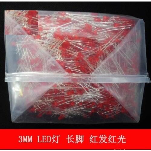 1000pcs/lot 3MM LED ultra bright red light red hair red light emitting diode long legs