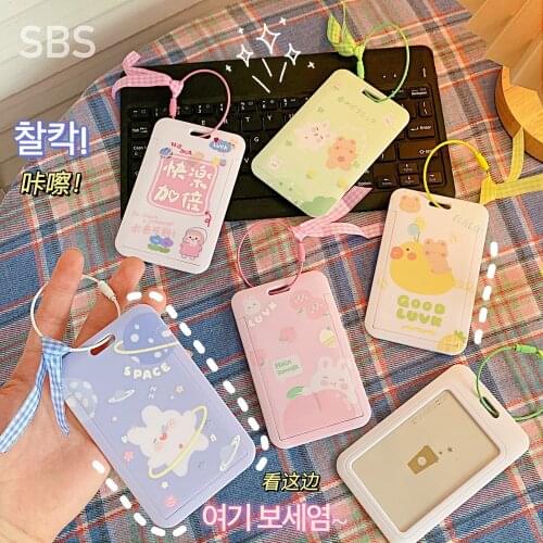 2021 Cartoon Cute Bunny Card Holder Key Chains ID Bus Card Holder Key Ring for Students Women Girl Backpack Car Keychains