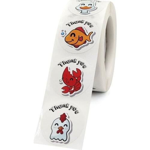 500PCS Cartoon thank you sticker Crab octopus sticker Childrens toy sticker gift decoration Envelope sticker