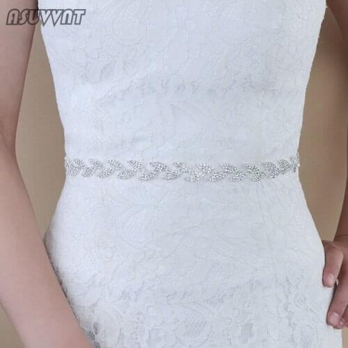 Noble Wedding Belt For Bride Rhinestones Silver Leaf Dress Accessories Waistband Headwear Sashes Belt For Women Girl Party Dress