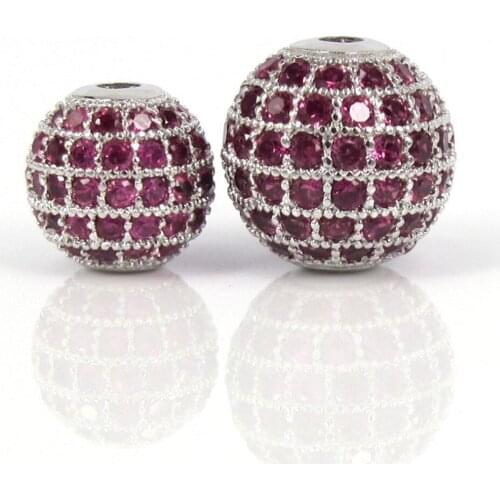 6mm 8mm 10mm 12mm 14mm 16mm Silver Color & Micro Pave Red Cubic Zircon Disco Ball Bead for Macrame Bracelets DIY Jewelry making