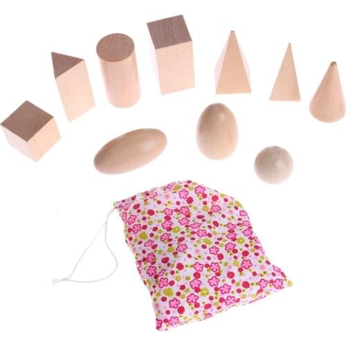 Wooden Geometric Solids 3-D Shapes Montessori Learning Education Math Toys Resources for School Home