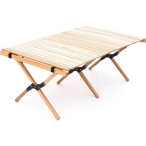120cm Outdoor camping wooden wood portable egg roll folding table OEM Travel Hiking BBQ Table beech Family Picnic Desk