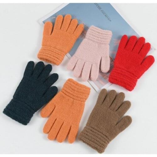 Children Thick Warm Gloves Baby Winter Knitted Mittens Kids Solid Color Full Finger Gloves For 1-8Y Kids Outdoor Gloves