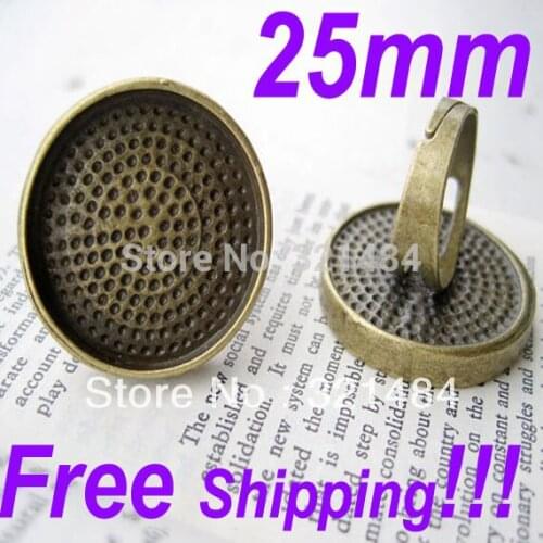For 25mm Round Cabochon Setting 200pcs Antique Bronze Zinc Alloy Metal Adjustable Ring Findings Ring Base Blank Trays