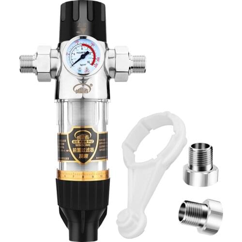 Stainless Steel Prefilter Whole House Pre-filter Water Filter Purifier 40-60um Siphon Backwash 6T/h with Water Pressure Gauge
