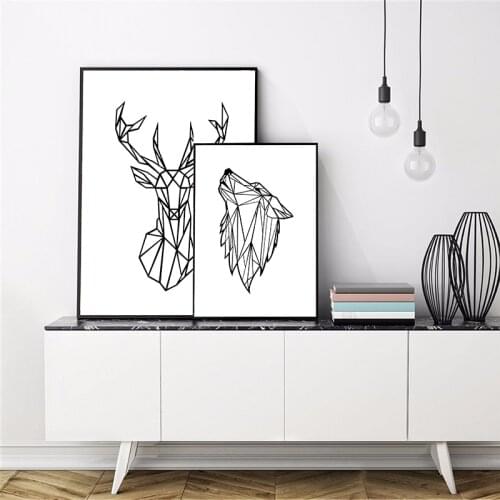 Geometric Animals Deer Head Wall Art Canvas Painting Minimalist Wolf Poster Prints Modern Picture for Room Home Decor