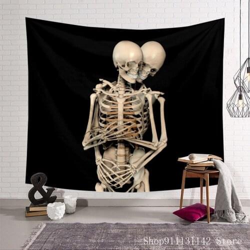 Popular Couple Skeleton Hug Kiss Printed Wall Tapestries Wall Cloth Fashion Art Home Decoration Tapestry Wall Carpet