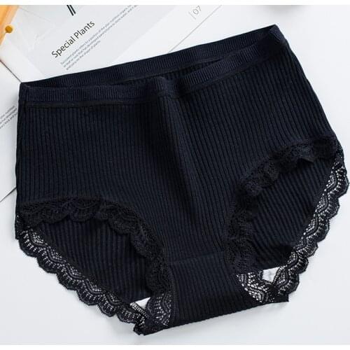 Underpants Cotton Womens Underwear Panties Sexy Lingerie Female Pink Intimates Mid Rise Lace Flower Briefshorts M-XL