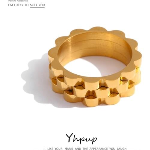 Yhpup Stainless Steel Women Ring Fashion Jewelry Simple Gold Metal Texture Finger Ring кольцо женское Party Gift 2021