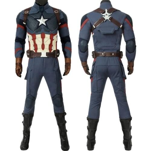 Movie Revenge End Game Cosplay Costume Captain Steven Rogers Battle Uniform Halloween Carnival Outfit With Shoes
