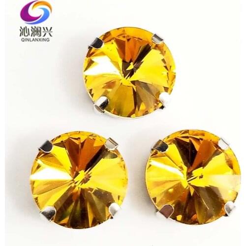 Round shape Silver bottom Golden yellow AAA glass crystal claw rhinestones,flatback sew on stones,diy/apparel accessories SWR19