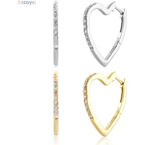Lozoya 925 Sterling Silver Gold Jewelry Luxury Gold Heart Zircon CZ Hoops Earring Huggies Luxury Jewels Piercing Pendiente