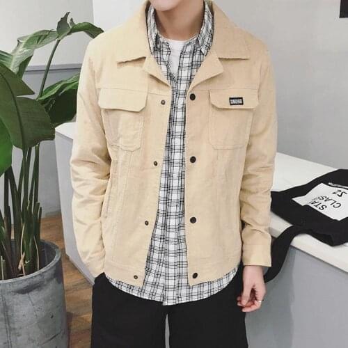 Fashion 2021 Spring Autumn New Casual Jacket Men\s Trend Student Corduroy Coat Youth Slim All-match Lapel Buttons pocket Top
