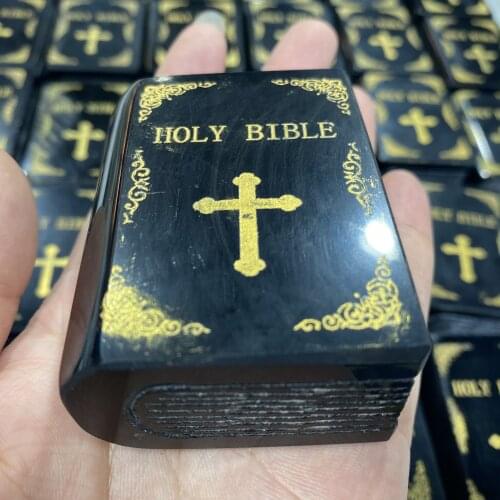 Natural Black Obsidian Carved Bible Book Crystal Bible Books Crystal Carvings For Gift