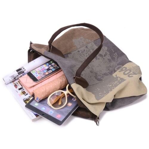 New Vintage Splicing Collision Color Womens Canvas Bag One-shoulder Fashion Print Ladies Slung Handbag