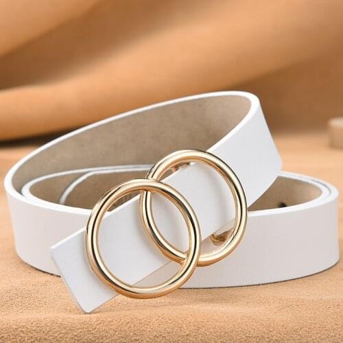 New round buckle belt lady leather belt dress belt lady Women Clothes Women Double Ring Buckle Leather Belt Female Straps