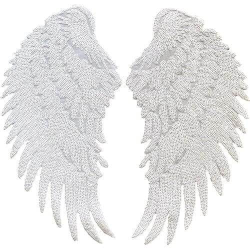 New Arrival Large White Sequins Wings Patch for Clothes Iron on Sequined Feather Embroidery Appliques DIY Accessories 1 Pair